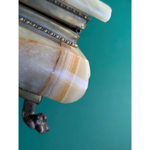 Italian Rectangular Green Onyx Marble Storage Box with Brass hardware and feet - Picture 13 of 15